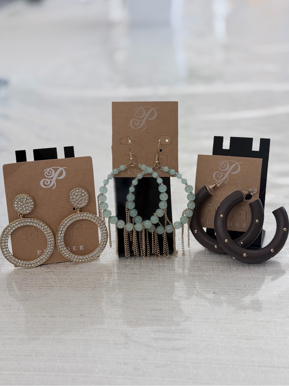 Pick one - rhinestone hoop, Mint Beaded Hoop Earrings, brown chunky